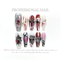 TSZS Nouvelle Arrivée Halloween Faux Ongles Réutilisables en Acrylique Faits Main, Motifs Fantôme Sombre, Cercueil, Araignée, Citrouille, pour Nail Art