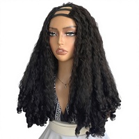 Nouvelle Perruque Africaine Tressée Longue Bouclée Ondulée Profonde Transparente en U, Cheveux Flottants à Boucles Spirales, Noir Naturel