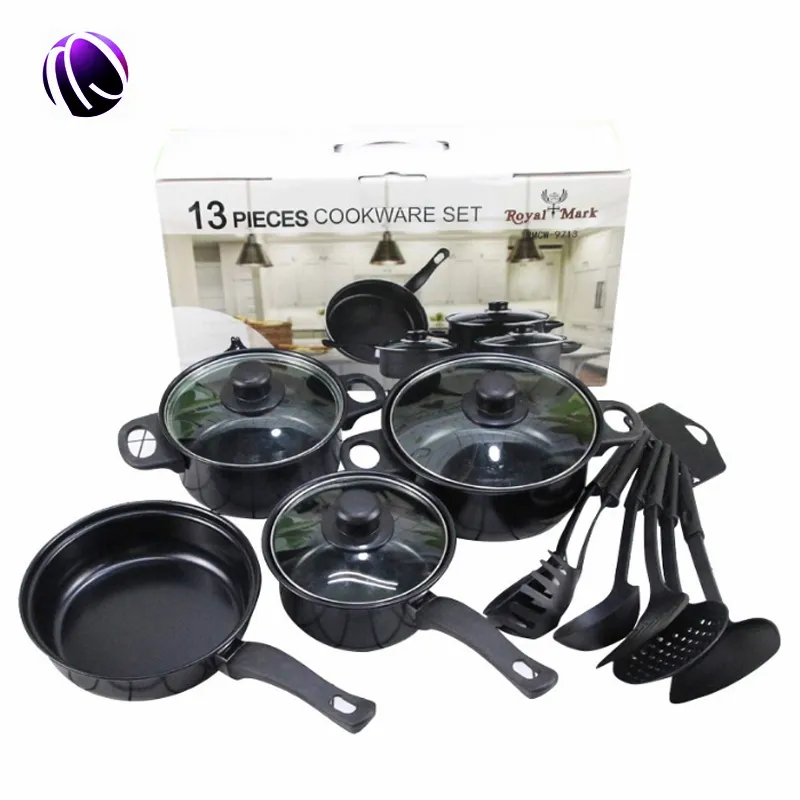 Hot Sale High Quality 13 Pieces Flat-Bottomed Non-Stick Soup and Milk Pot with Spata Shovel Kitchen Cookware Set