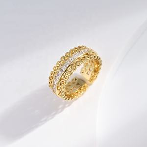 แหวนเงินแท้ 925 ชุบทอง 14k ดีไซน์เรขาคณิต แหวนสัญญาสำหรับผู้หญิง แฟชั่นแบบเปิด ดีไซน์มินิมอล รูปหัวใจ - Product Image 5