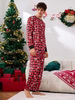 2026 Weihnachten Herren Grinch-Print Langarm-Schlafanzug Lustige Pyjamas für Männer
