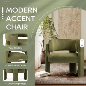 <span class=keywords><strong>Fauteuil</strong></span> d'appoint contemporain en velours <span class=keywords><strong>vert</strong></span>, doux et confortable, avec 3 pieds, idéal pour appartement, salon, chambre, lecture, maison - Product Image 6