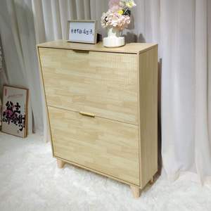 Mueble auxiliar con acabado de madera, MDF, 2 cajones, zapatero con puerta acanalada para guardar zapatos en la sala de estar - Product Image 1