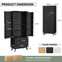 Armoire de rangement haute moderne noire à 10 portes, étagères réglables, 2 tiroirs, panneau MDF écologique résistant à l'eau