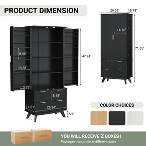 Armoire de rangement haute noire moderne à 10 portes, étagères réglables, 2 tiroirs, meubles de rangement pour cuisine et salon - Product Image 6