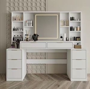 Modern Beyaz Makyaj Masası, LED Işıklı Ayna ve 8 Çekmeceli Geniş Depolama Alanına Sahip Yatak Odası Mobilyası için Makyaj Masası - Product Image 2