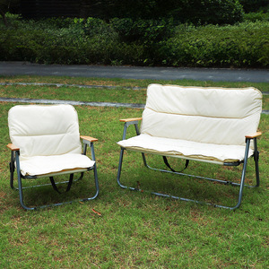 Outdoor Portable Wooden Armrest Camping Chair Folding Double Camp <b>Sofa</b> Chair With <b>Cushion</b> <b>for</b> Camping Beach Park - Product Image 1