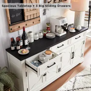 Large Buffet Sideboard Cabinet With 4 Doors And 3 Drawers Buffet Table Coffee Bar Wine Bar Storage Cabinet For Dining Room