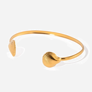 Scallop <b>Shell</b> Open Cuff <b>Bracelet</b> Gold Plated Zinc Alloy Unisex Jewelry 2024 Style - Product Image 1
