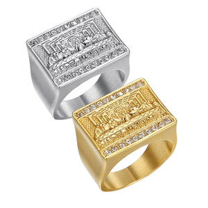 Acciaio inossidabile Leonardo Da <span class=keywords><strong>Vinci</strong></span> l'ultima cena anelli apostolen discepolo di Gesù Cristo 18K oro PVD placcato moda religiosa - Product Image 1