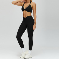 Ensemble de sport pour femme avec soutien-gorge de sport et leggings de sport, taille en V, col halter, ajusté, logo personnalisé, vêtements de sport