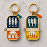 Porte-clés personnalisé en alliage de zinc avec pendentif poisson en émail doux doré, avec logo, pour cadeau souvenir gastronomique