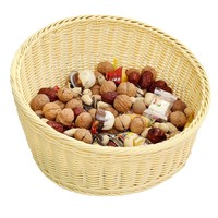 Trendy ronde PP rotan handgemaakte waterdichte fruitmand met schuine rand, geweven opbergmand voor fruit en snacks.