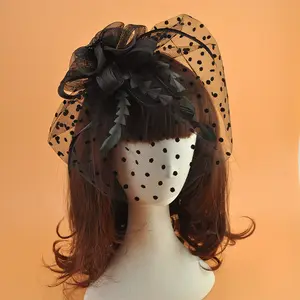 HZM-60676 Vintage Fascinator Hat Feather Mesh Face Veil Hat Tea Party Headwear e Lace Bride Veils para o casamento