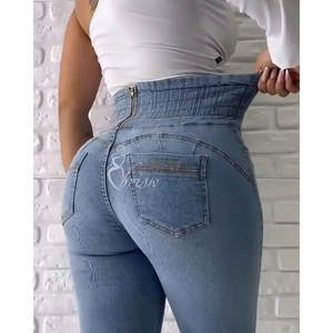 مرونة الخصر ممزق الثقوب تنحنح الخام جينز نحيل النساء مخصص الجينز أمي سراويل الجينز بالإضافة إلى حجم الجينز الكولومبي عالية الخصر نحيل - Product Image 2