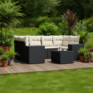 Conjunto de Sofás de Jardín en Ratán Sintético Negro, Acero con Recubrimiento en Polvo, Muebles de Exterior de Diseño Contemporáneo, Cojines de Espuma de Alta Densidad - Product Image 2