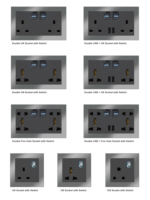 Prise murale encastrée pour hôtel, en aluminium noir cristal, 220V 13A IP20 86mm, avec 2 ports USB-A et 2 ports USB-C, pour rasoir électrique, vente en gros