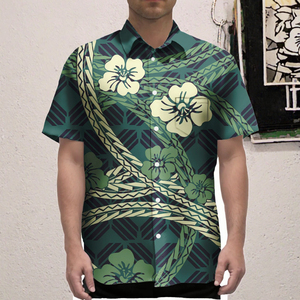 Camicie con bottoni da uomo stile retrò personalizzate e traspiranti alla moda Design tribale <span class=keywords><strong>Elei</strong></span> polinesiano alla moda per la stampa promozionale estiva - Product Image 2