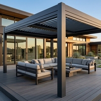 Pergola de jardin en aluminium avec éclairage LED intégré, toit à lamelles motorisé intelligent et réglable, pour patio extérieur