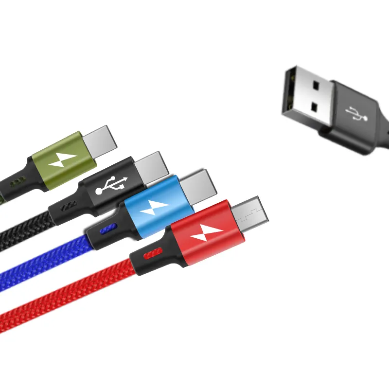 Factory Braided Micro USB Type C Lighting 4 in 1 Multi Functional Fast Charging And Data Cable