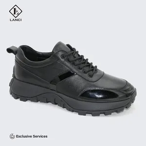 LANCI Men's Black Shoes Wholesale Walking Shoes Running Shoe Luxury Leather Casual Sneakers With Custom Service