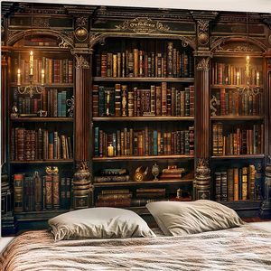Nuovo Design gotico scuro libro d'arte medievale accademico retrò biblioteca sfondo libreria arazzo per studio in aula - Product Image 2