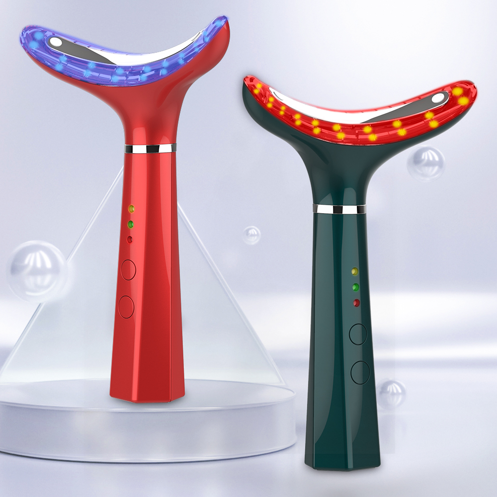 Вибрационный массажер EMS, микро-аппарат для красоты лица, лифтинга, удаления морщин шеи, СВЕТОДИОДНАЯ световая терапия