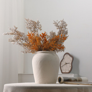 Décoration d'intérieur rustique Wabi Sabi, <span class=keywords><strong>pot</strong></span> en porcelaine rond à glaçure blanche mate, vase en céramique pour fleurs séchées - Product Image 5