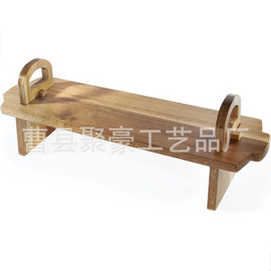 Plateau de service en bois d'acacia Juhao Crafts 33x33x2cm, double poignée, style occidental, pour présenter steak, gâteau, pain - Product Image 1