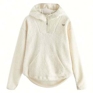 Winter High Quality Men Streetwear Manufacturer Clothing Pullover Casual Curved Hem Quarter Zip Fleece <b>Teddy</b> Fleece <b>Hoodie</b> - Product Image 1