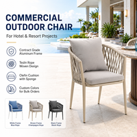 Silla de Comedor para Exteriores FALAND FLD1200, Moderna, Comercial, de Aluminio y Cuerda Teslin, Impermeable, con Recubrimiento en Polvo, Cojín de Olefina, para Hotel o Resort