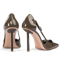 Personnalisé de Luxe Célèbre Marque Sexy Bout Carré Talon Haut en Cuir de Vachette Verni Vin Femmes Pompes Chaussures