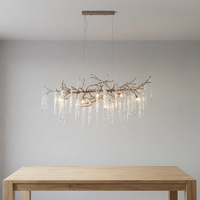 Lustre moderne en forme de branche, suspension luxueuse pour salle à manger, luminaire nordique en laiton avec gouttes de verre en forme de glaçon, lampe de plafond pour table à manger