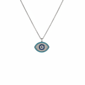 Collar con colgante de moda con diseño de ojo malvado de metal de color plateado - Product Image 2
