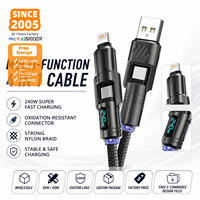 Cable de Carga Rápida USB 4 en 1, 240W, con Pantalla Digital E-Marker, Cable Multiusos con Trenzado de Nailon para Teléfono, Tableta y Portátil