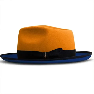 Orange Fedora <b>Hat</b> With Black Band Unisex Adult 56-58CM Four Seasons Casual European Style Wool Material - Product Image 1