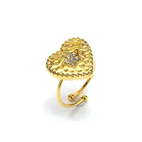 Gehämmerter Herz-Kristall-Stern Eingelegter Edelstahl Verstellbarer Offener Statement-Ring Damen Modeschmuck