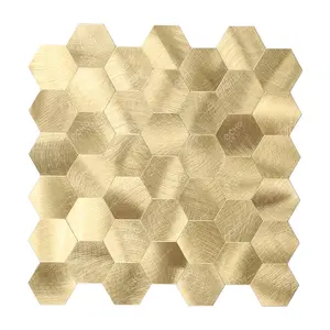 Azulejo hexagonal dorado para cocina, azulejos de pared de mosaico de aluminio autoadhesivos contra salpicaduras