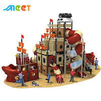 Ensemble de toboggan de terrain de jeu extérieur pour enfants sur le thème du château pirate MT-HDD005, adapté aux jardins d'enfants et aux parcs