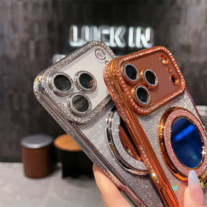 Protecteur d'objectif à paillettes, étui de téléphone en TPU brillant et dégradé pour <span class=keywords><strong>iPhone</strong></span> 17 Pro Max 16 15 avec support de miroir. - Product Image 2