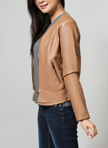 Hot Sale Custom Design Women's Leather Jacket Plus Size Satin Fabric with Active Safety Features and New Satin Pocket - Product Image 3