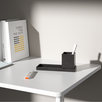 Ensemble de bureau en béton noir personnalisé : plateau rectangulaire + porte-stylo carré, matériau en ciment écologique, rangement de papeterie de bureau