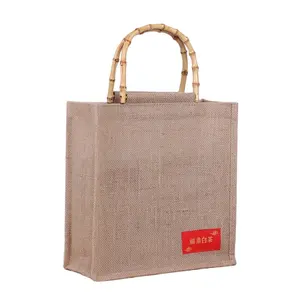 factory price jute tote shopping bag with bamboo handle