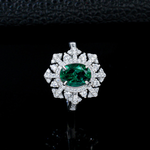 Lab Grown <b>Emerald</b> Snowflake Halo <b>Ring</b> S925 <b>Silver</b> Plated Platinum Vintage Engagement <b>Ring</b> K - Product Image 1