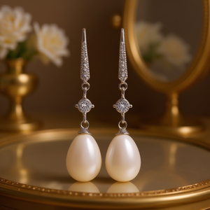 Orecchini Pendenti E3953 in Oro con Perle Coltivate Bianche Barocche AAA, Gioielli da Sposa Classici da Donna con Montatura a Griffe - Product Image 2