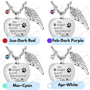 Collier urne <span class=keywords><strong>en</strong></span> forme de cœur pour cendres d'animaux de compagnie, bijou commémoratif avec pierre de naissance pour chien et chat - Product Image 3