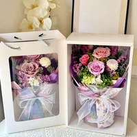 Buket Mawar Awet Buatan Tangan Kotak Hadiah Mewah Hari Valentine Bunga Abadi Alami Kering Tahan Lama 3-5 Tahun Dapat Dipasang di Dinding