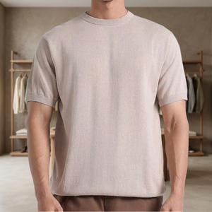T-shirt pour homme en coton biologique 100% à col rond, coupe classique, manches courtes, impression personnalisée, tissu tricoté 260g, broderie unie - Product Image 3