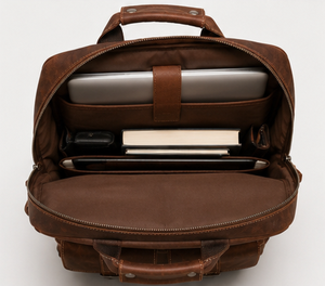 Durable Full Grain Cow Leather Urban Travel Backpack with Multiple Pockets - Product Image 2