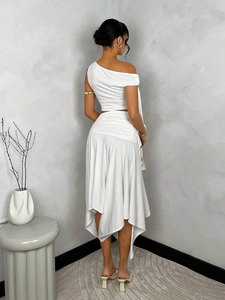 Conjunto <span class=keywords><strong>de</strong></span> falda <span class=keywords><strong>de</strong></span> patrón sólido informal <span class=keywords><strong>de</strong></span> otoño, dobladillo asimétrico con correa, abertura alta, traje <span class=keywords><strong>de</strong></span> graduación <span class=keywords><strong>de</strong></span> verano colorido, corto <span class=keywords><strong>de</strong></span> punto - Product Image 6